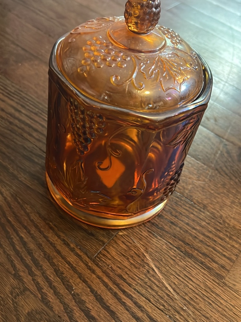 Amber Grape Embossed Glass Candy Jar with Lid